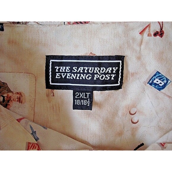 The Saturday Evening Post Shirt Button Up Camp Golf Novelty Print Tan Size 2XLT - Picture 5 of 5